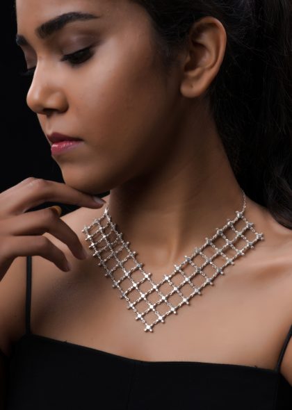 Mashrabiya V-shaped 3 row necklace